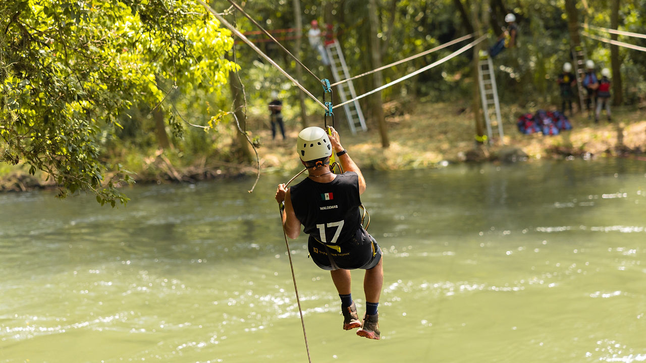 Ziplining over river