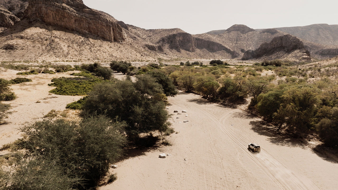 Travelling through desert and greens