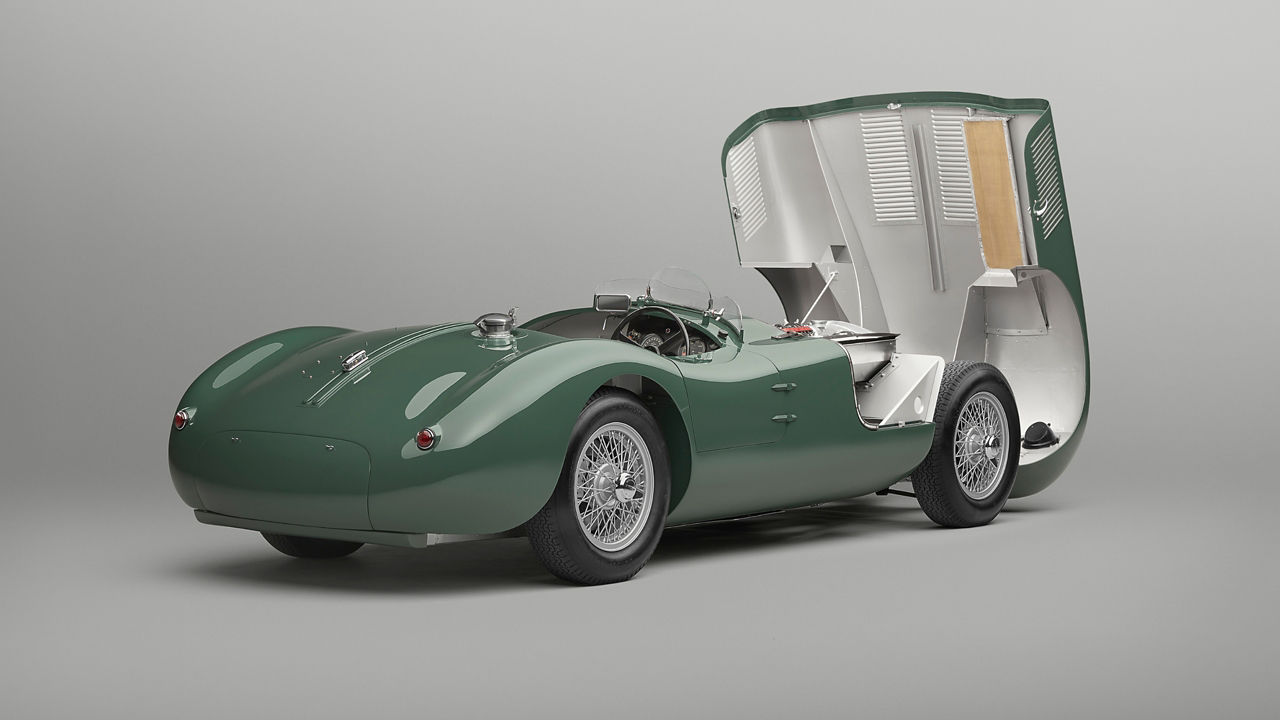 Jaguar C-Type with opened bonnet