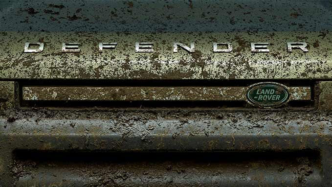 Land Rover Defender bumper view in mud