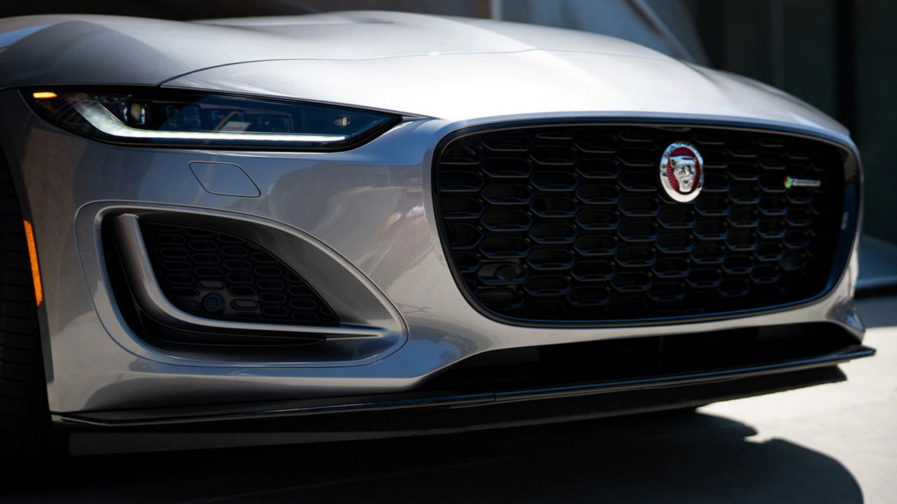 Jaguar sleek and aerodynamic, from headlight to grille.