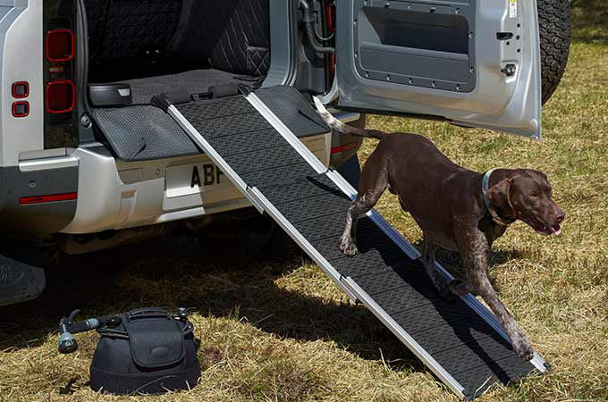 Land Rover Defender with pet ramp