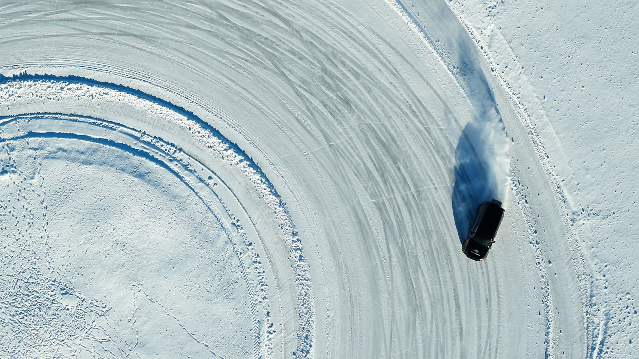 Car drifting over ice runway road