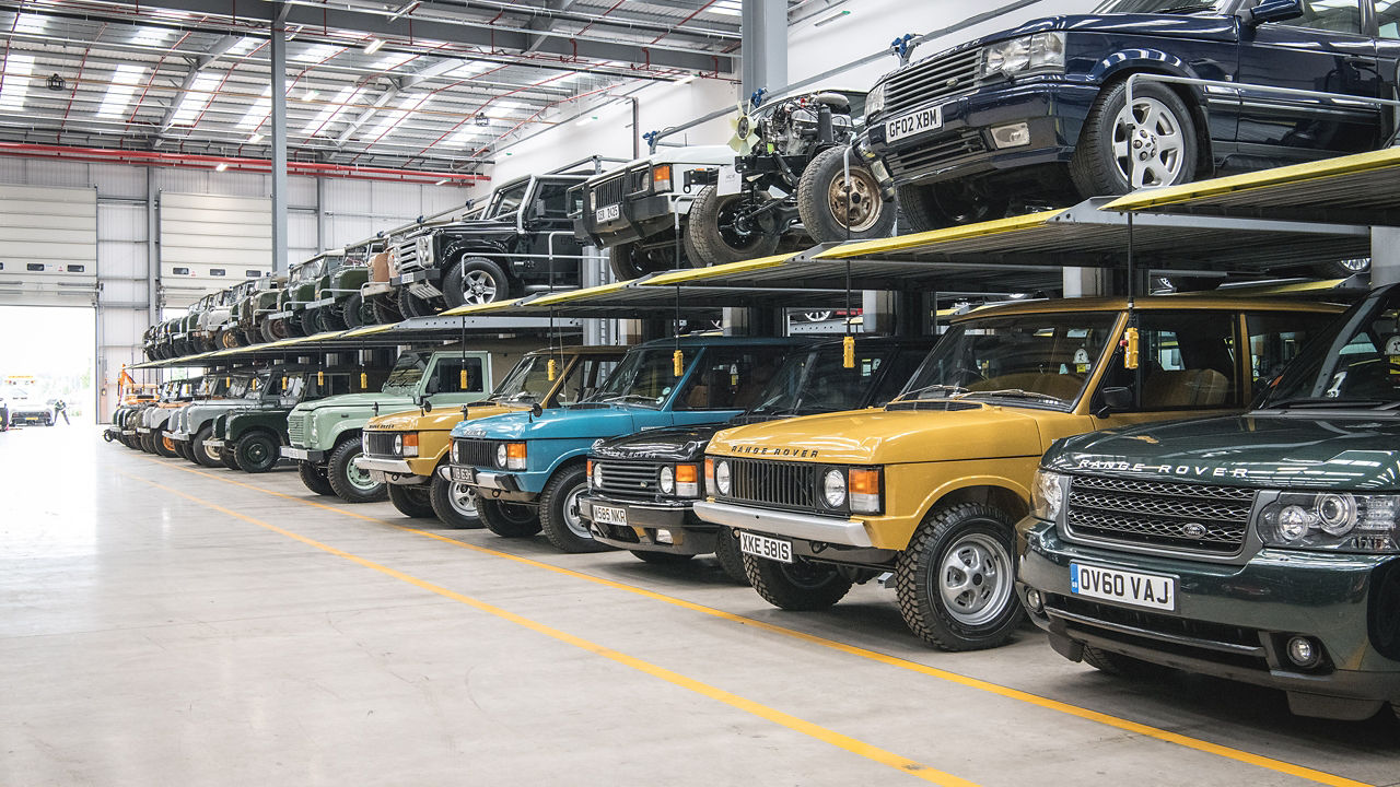 Range Rover parked in workshop