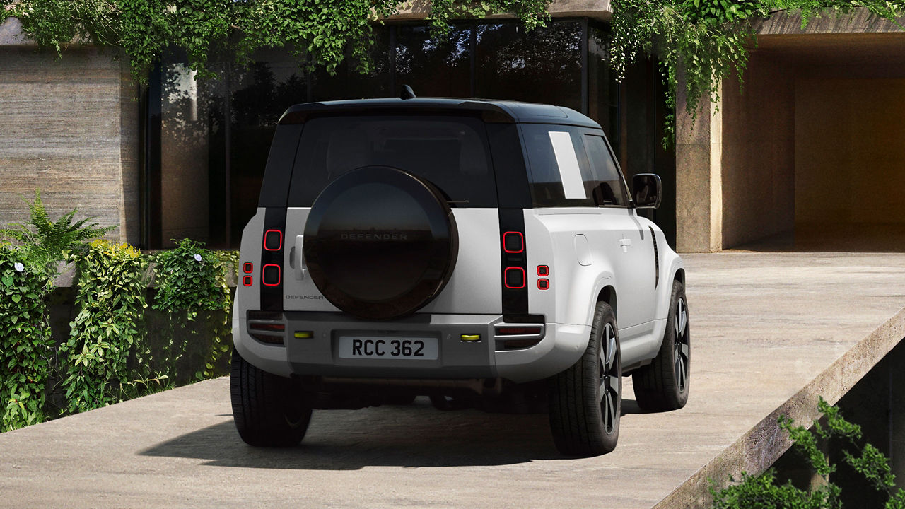 White Defender rear view