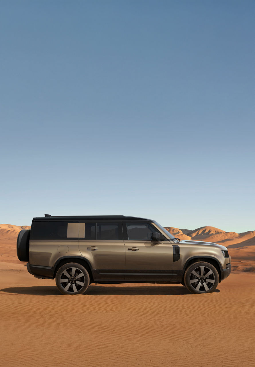 Side view of Defender parked