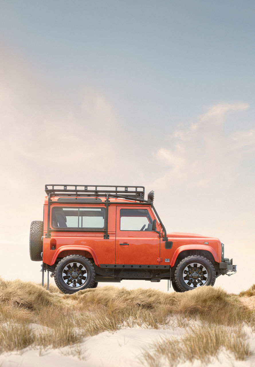 Side view of Defender parked