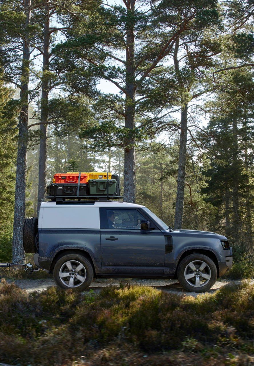 Side view of Defender parked