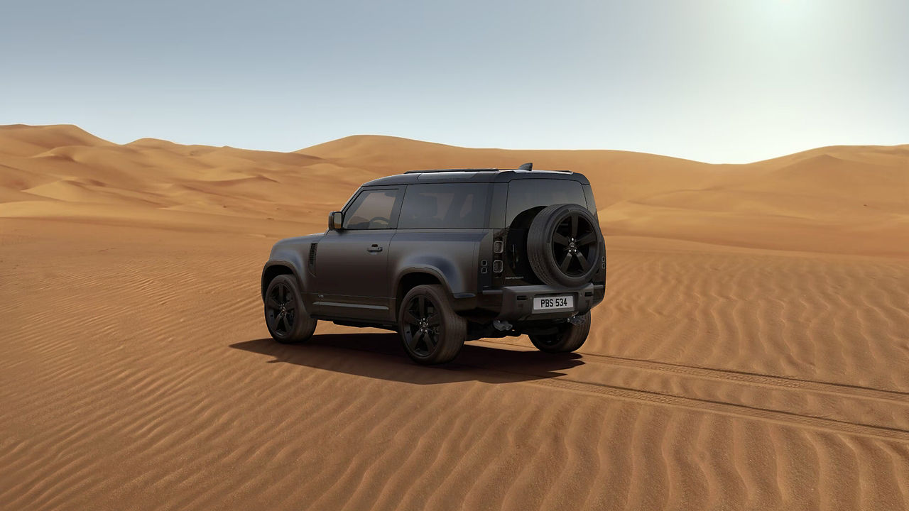 Defender 90 V8 Carpathian Edition standing in Desert