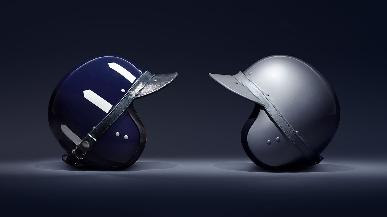 Two Helmets Blue and Grey