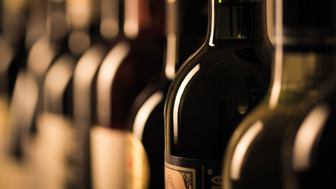 Bottles of wines, closeup