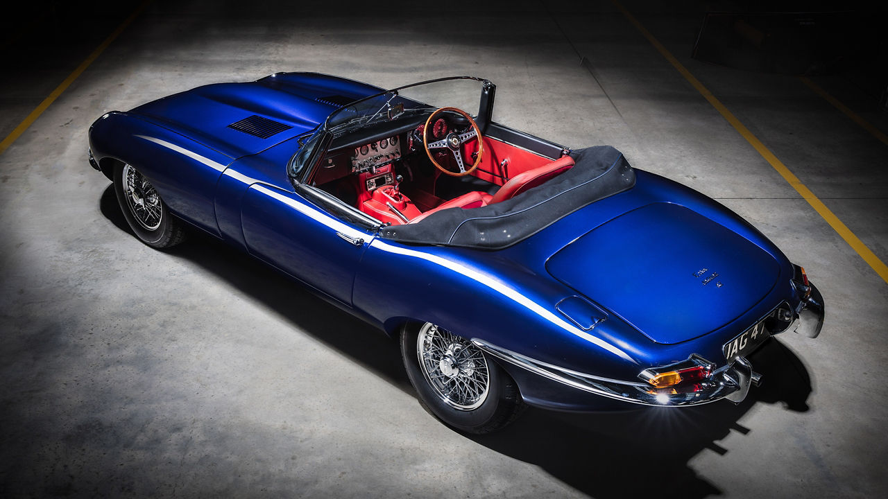 Jaguar Classic E-type Top Side View In Showroom