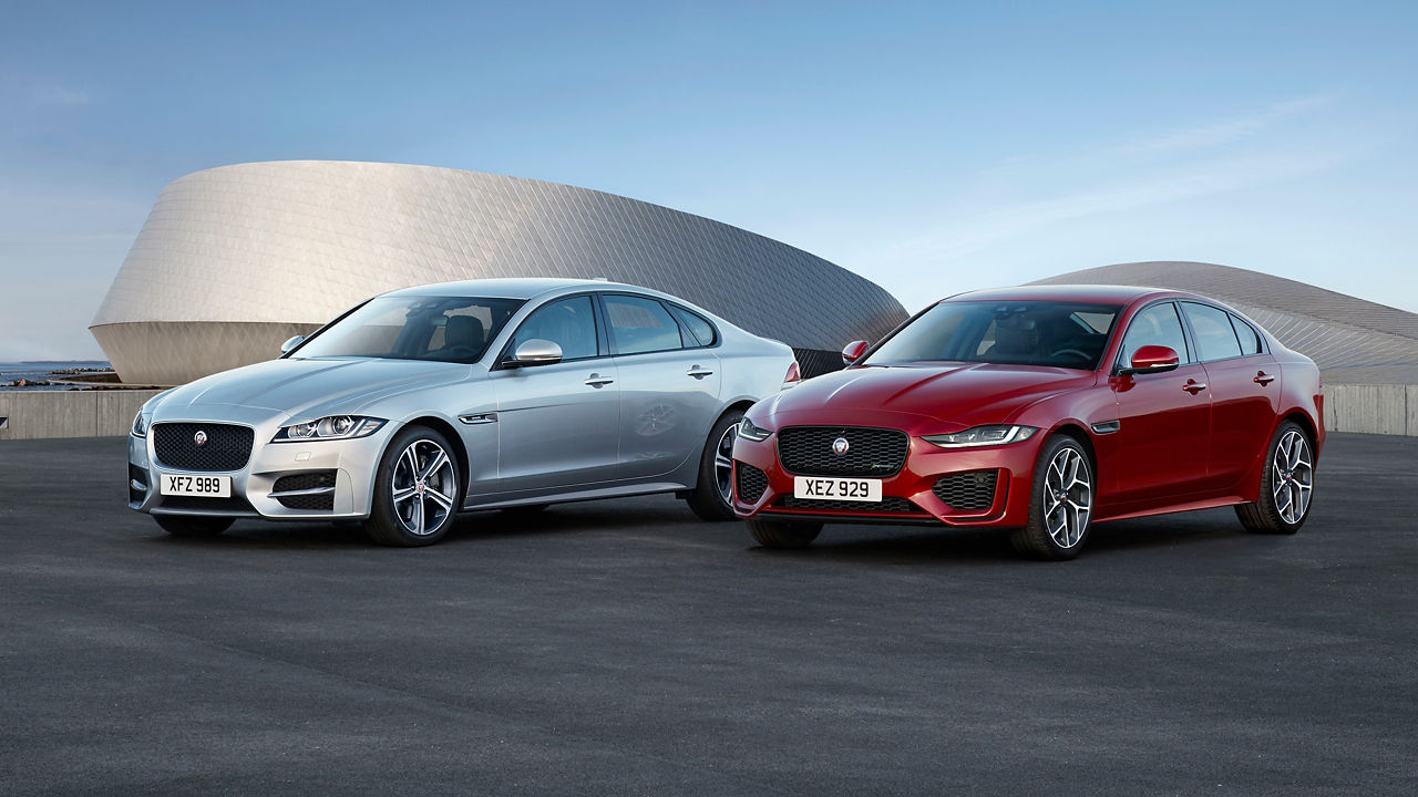 Jaguar XE and XF parked