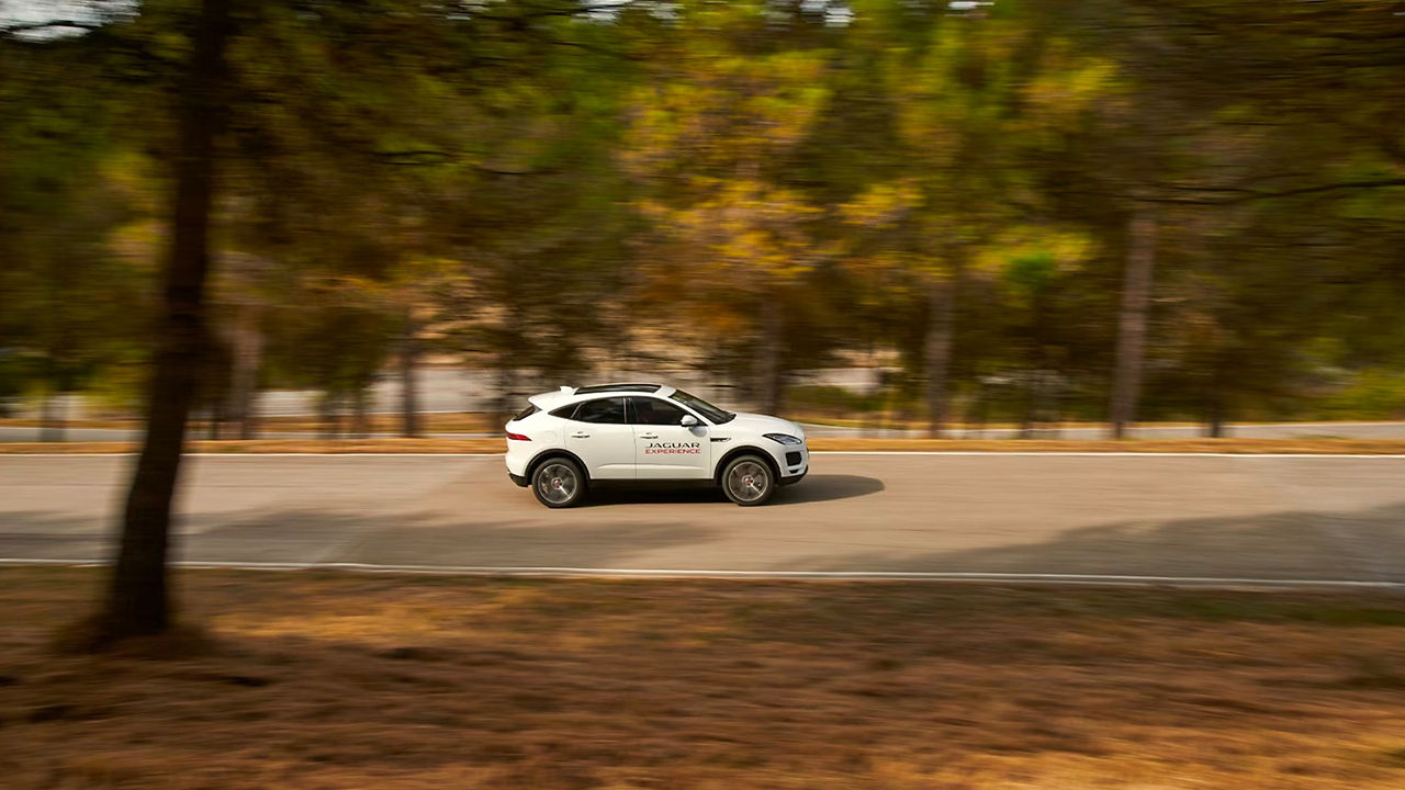 Jaguar E-Pace showing driving skills at experience tour