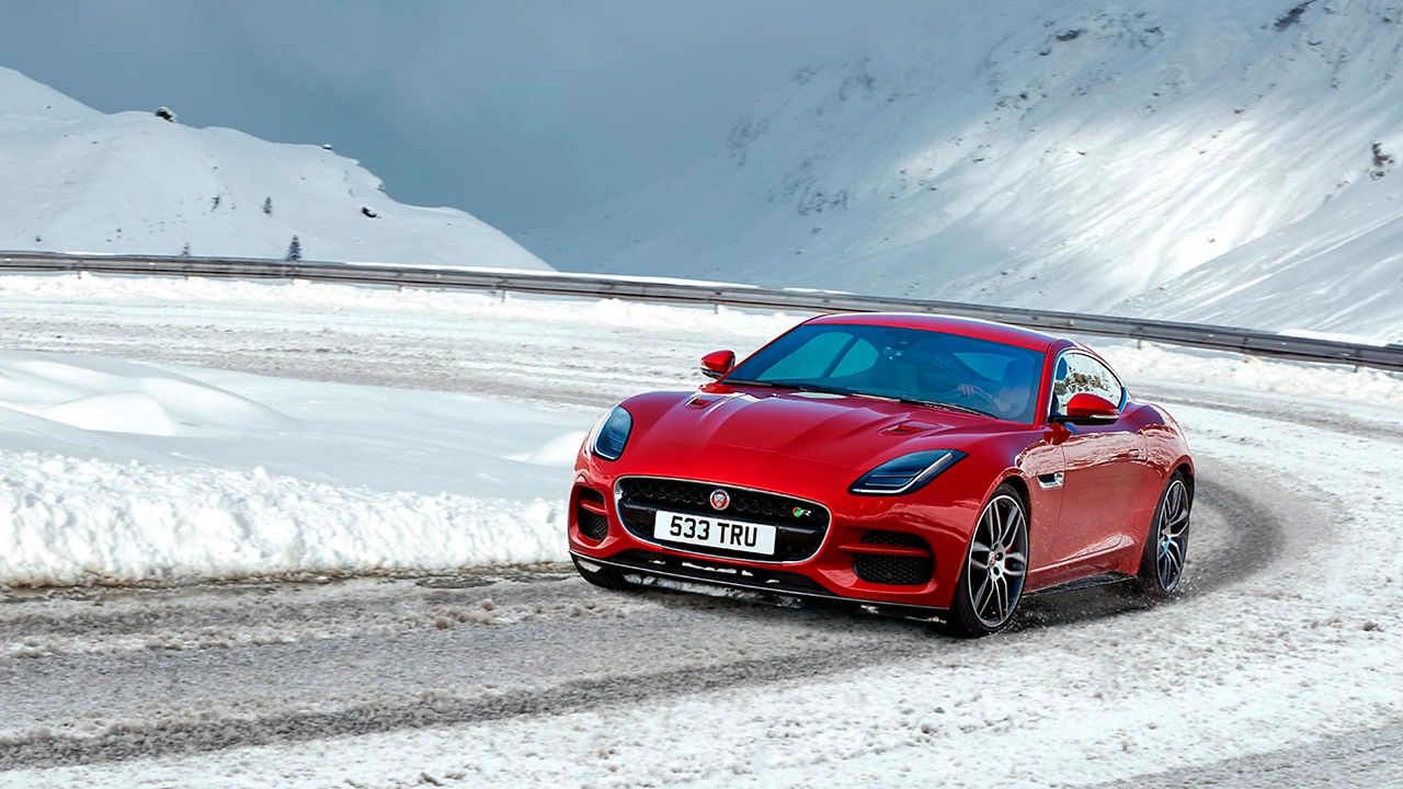 Jaguar F-Type racing on ice road