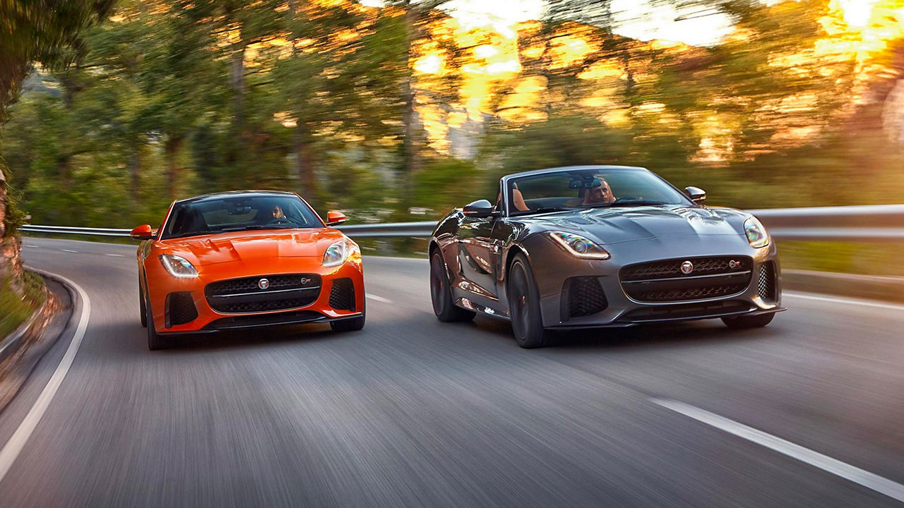 Jaguar F-Type speeding on the road