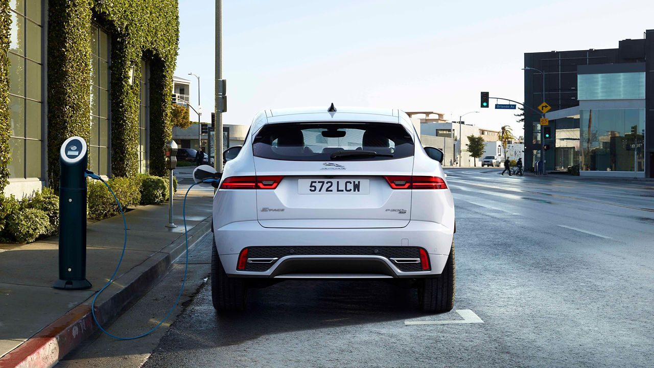 Jaguar E-Pace parked at road side for charging