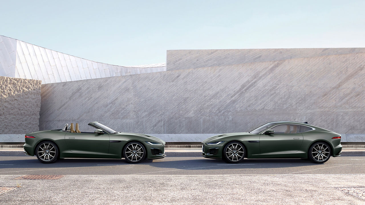 Parked Jaguar F-Type Heritage 60 edition cars