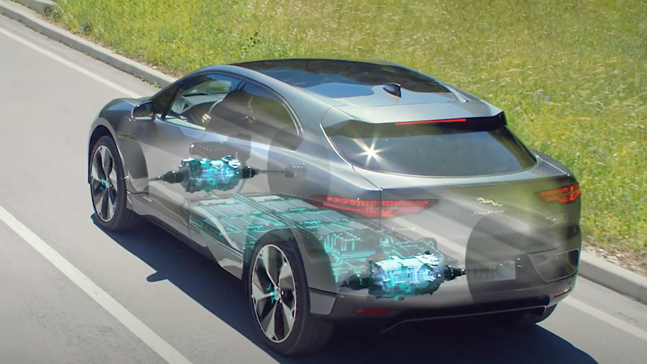 Illustrations of the Jaguar I-Pace regenerating braking system.