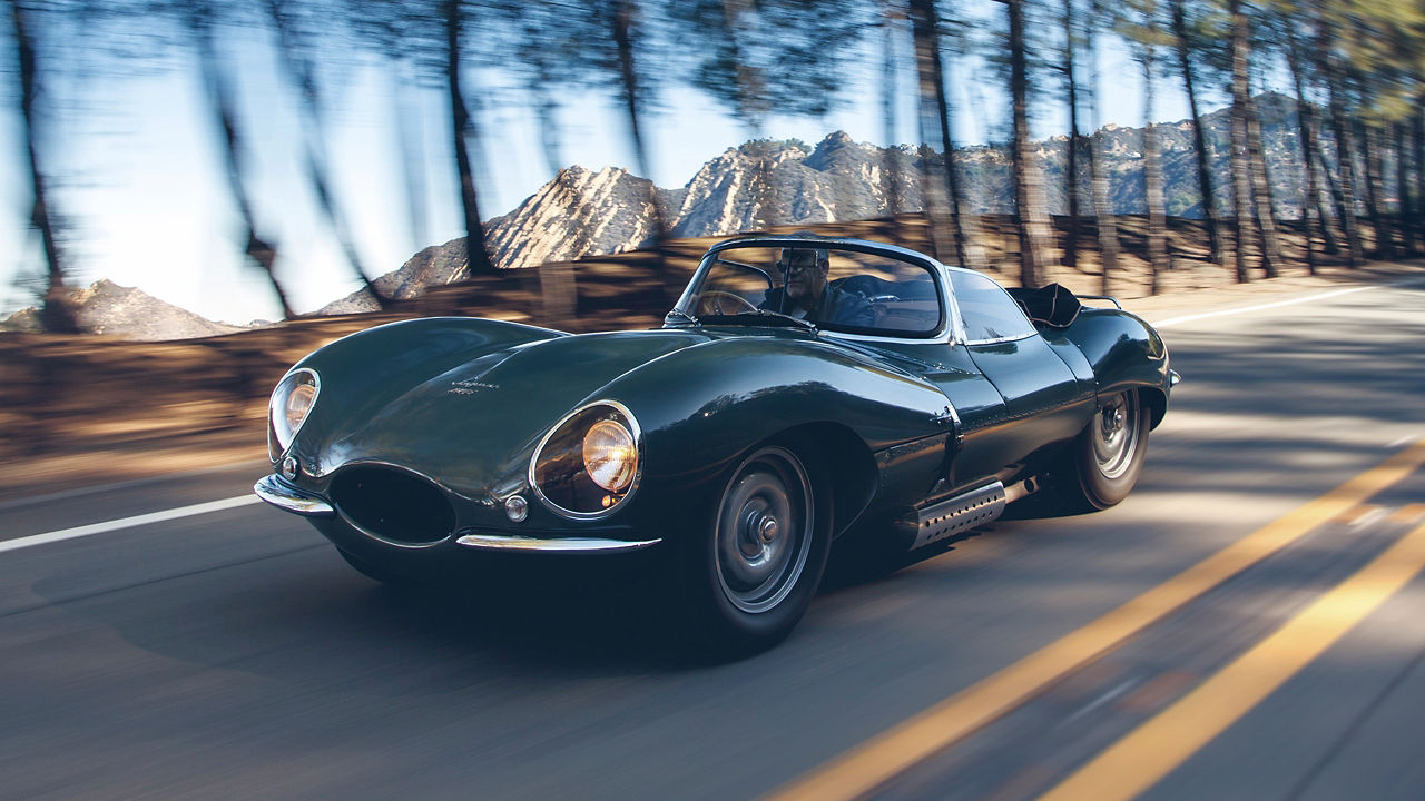 Jaguar XKSS car running on the road