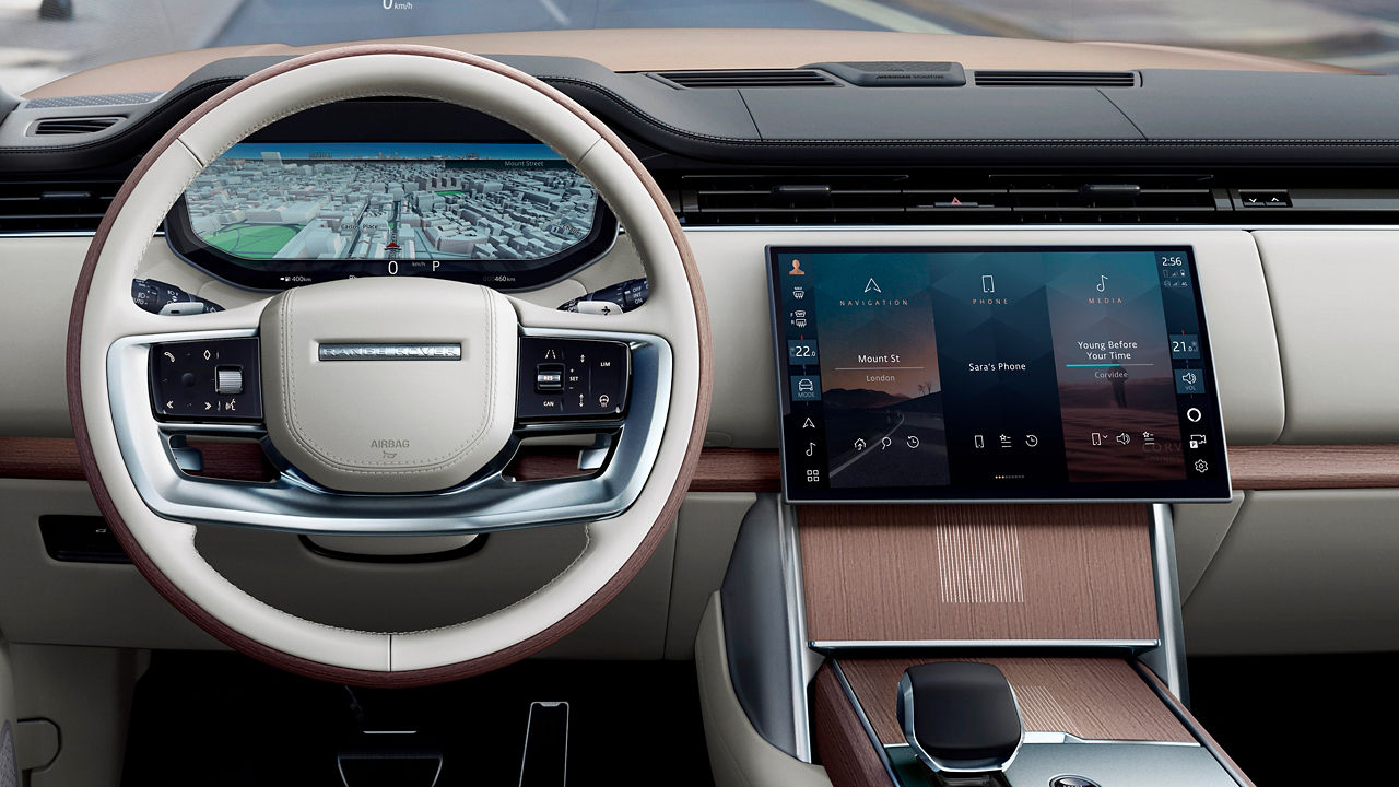 Range Rover interior dashboard and infotainment system.