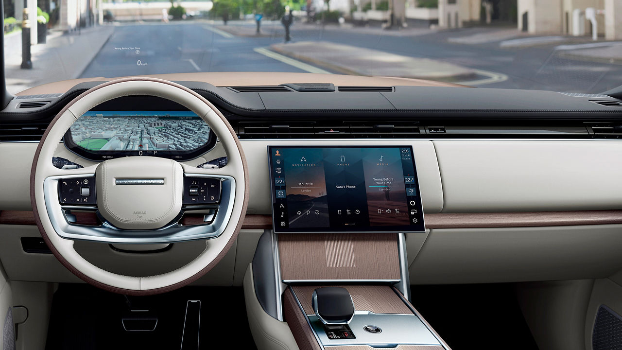 Range Rover interior dashboard and infotainment system.