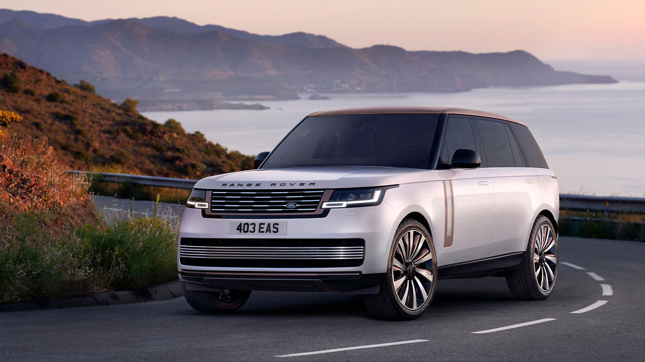Range rover white on road