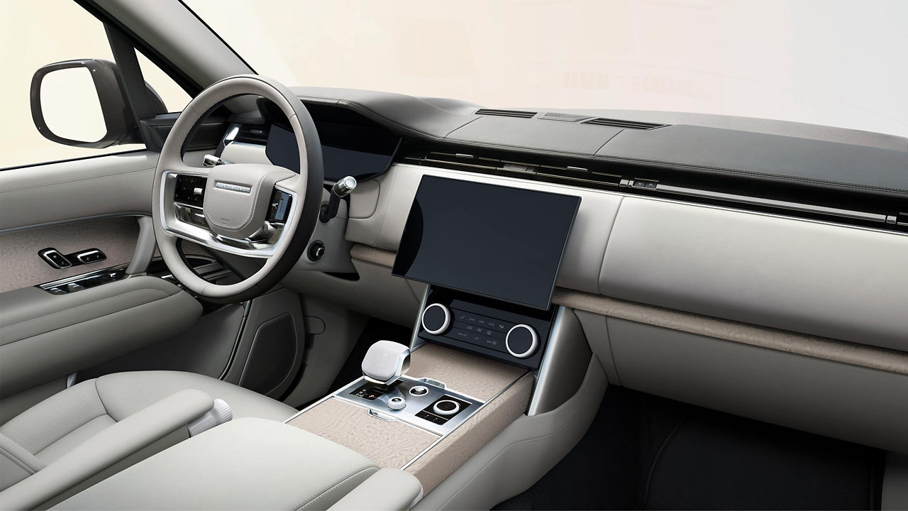 Inside front view of New Range Rover modern luxury system features