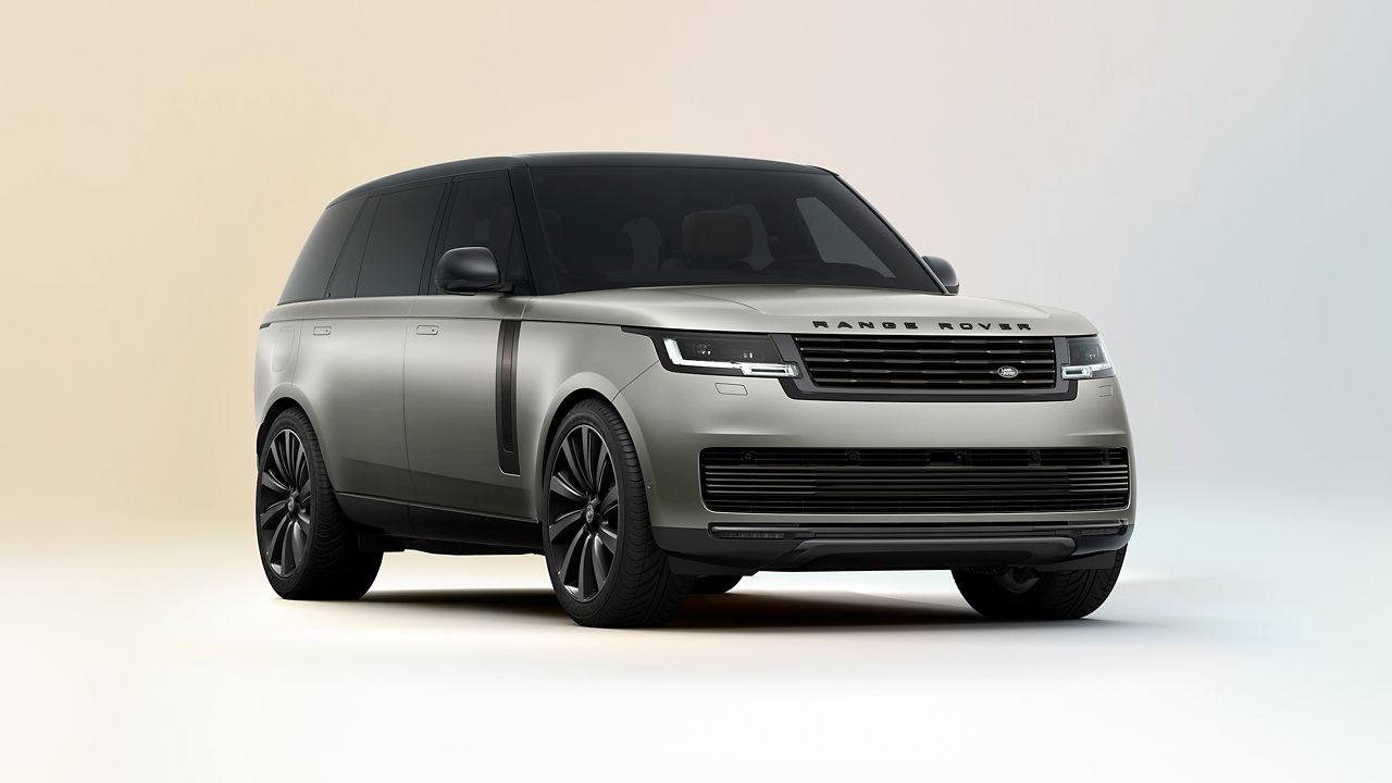 Front right profile representation of New Range Rover on gradient background