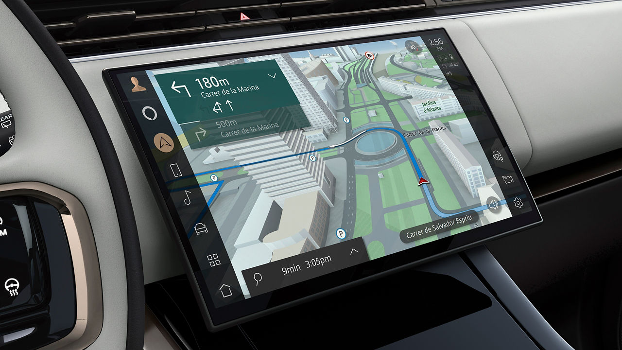 Range Rover sport interior dashboard and infotainment system.