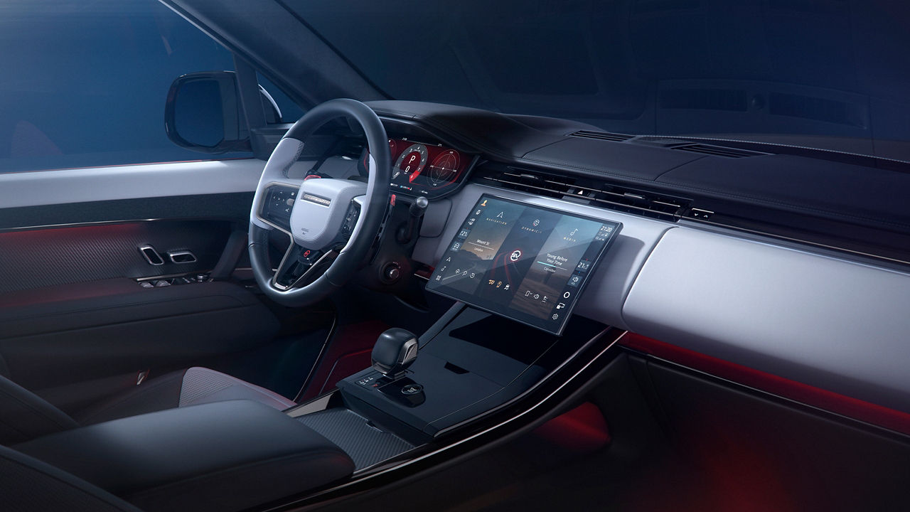 Range Rover Sport interior dashboard and infotainment system.