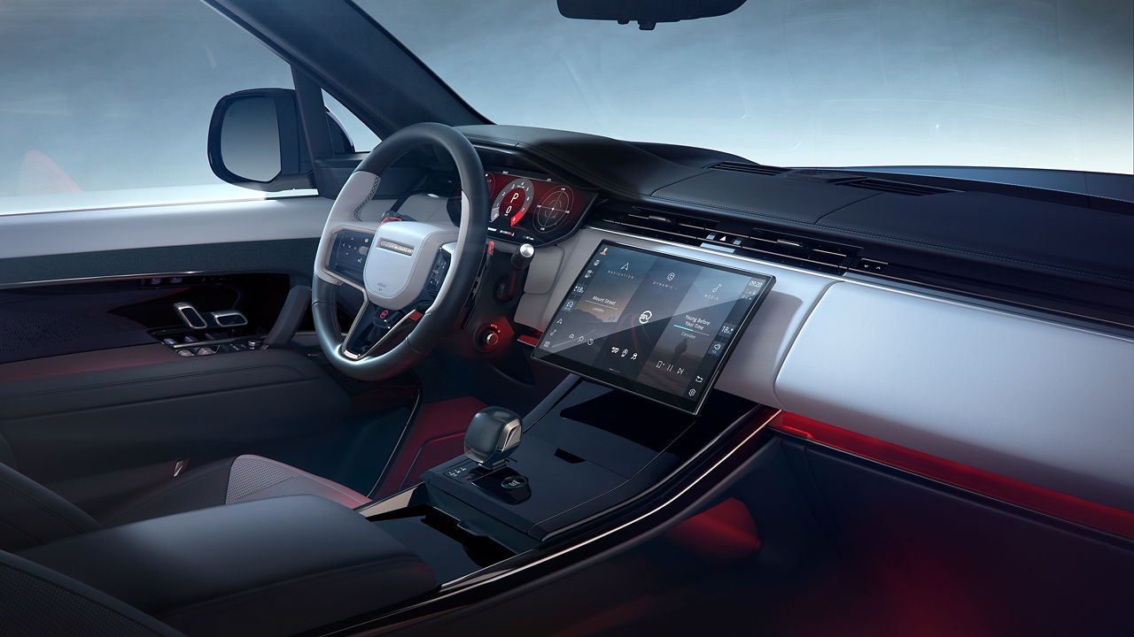 Range Rover Sport interior dashboard and infotainment system.