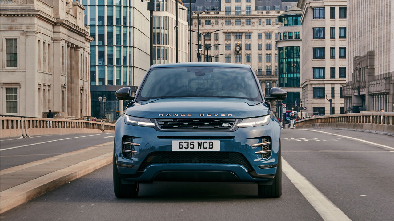 Front view of Range Rover Evoque on the road