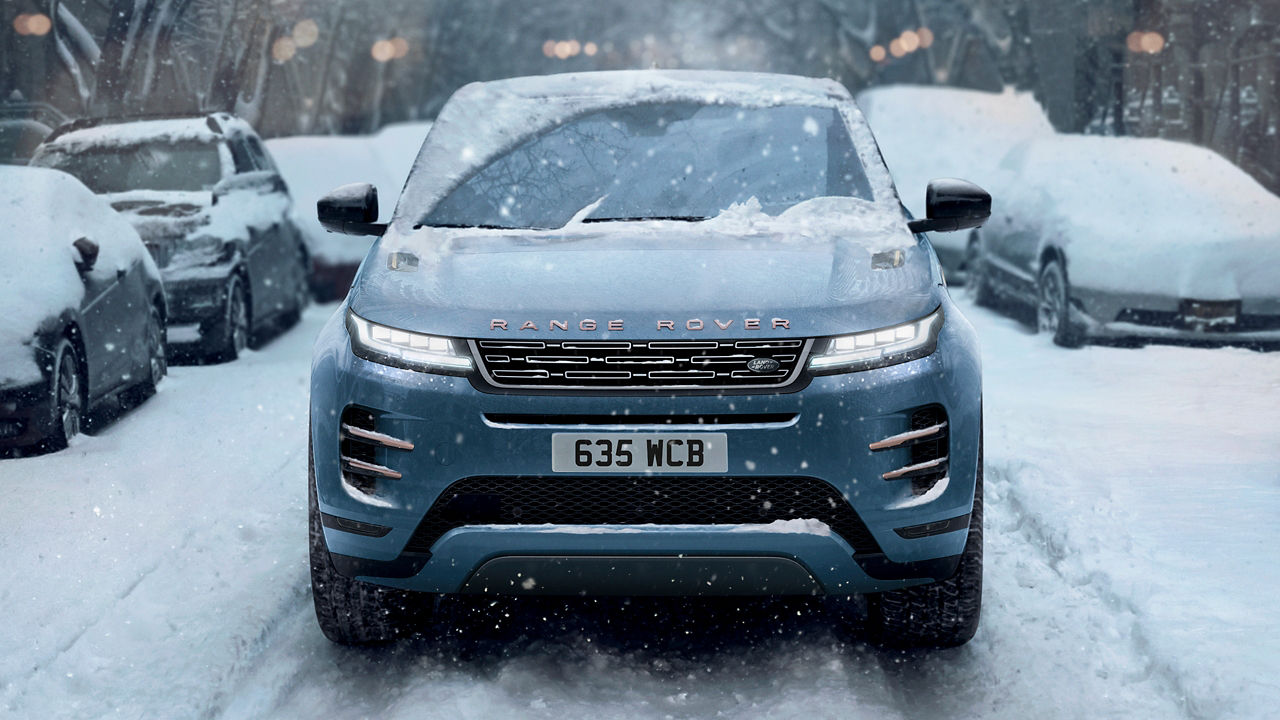 Range Rover evoque running on snowy road