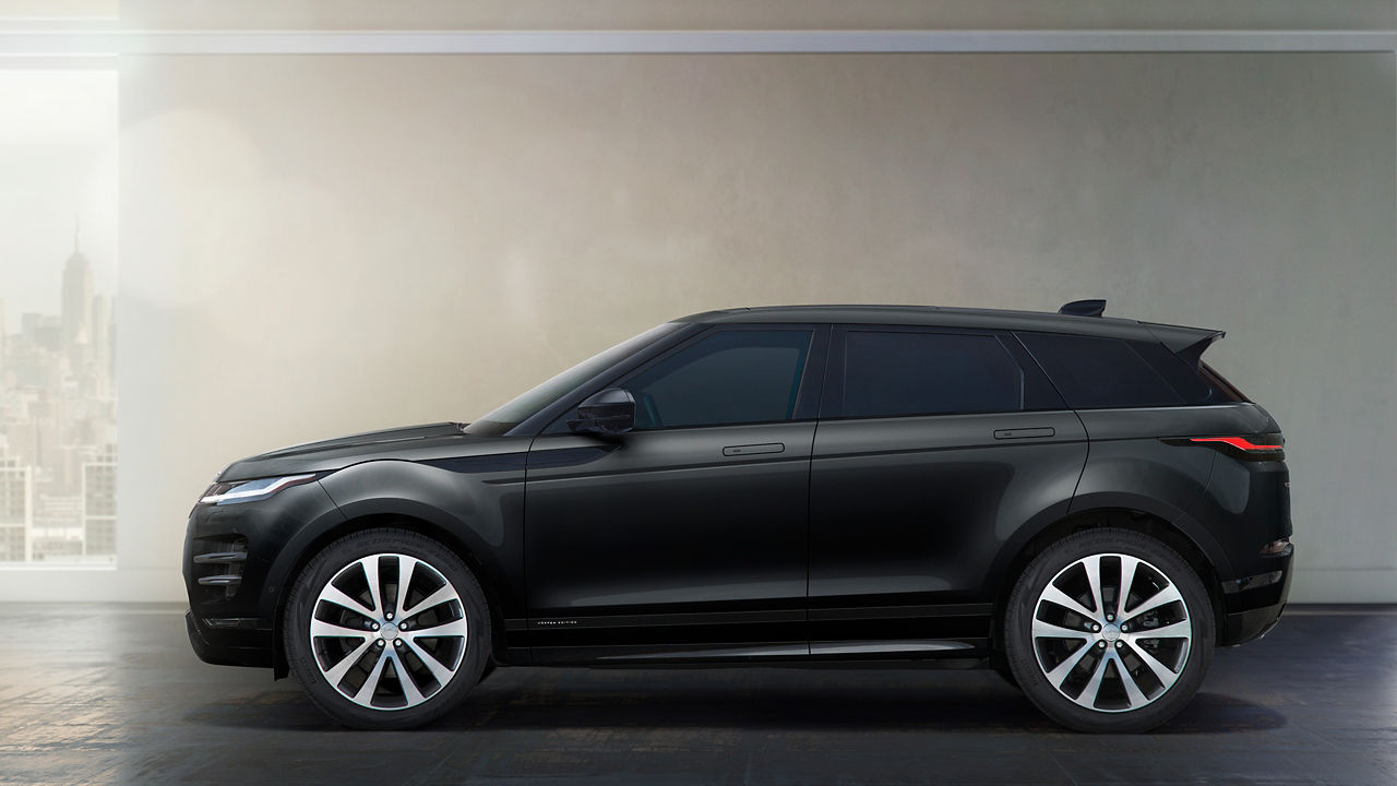 Range Rover Evoque Carpathian Grey Parked in studio