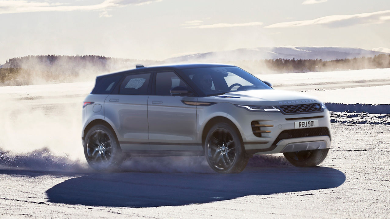 Driving a Range Rover Evoque on a snowy road