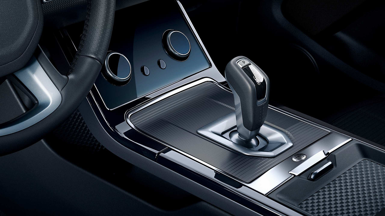 The gear selector within the Range Rover Evoque