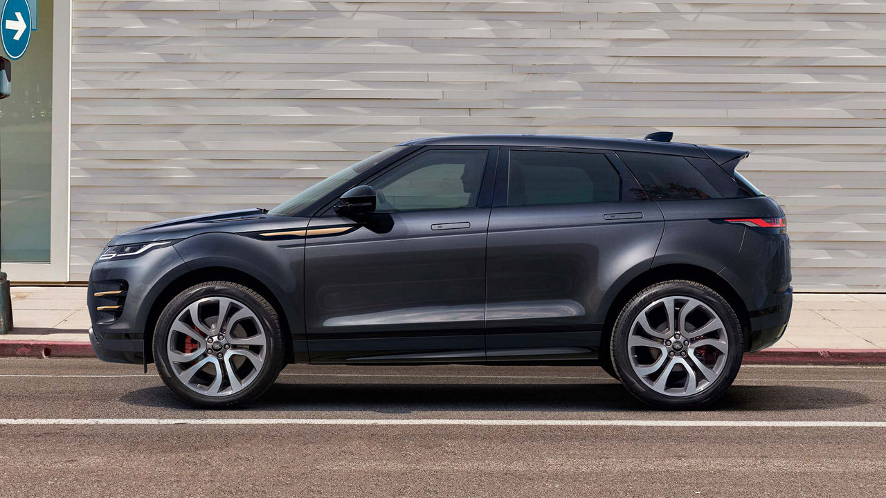 The Range Rover Evoque parked in front of a building