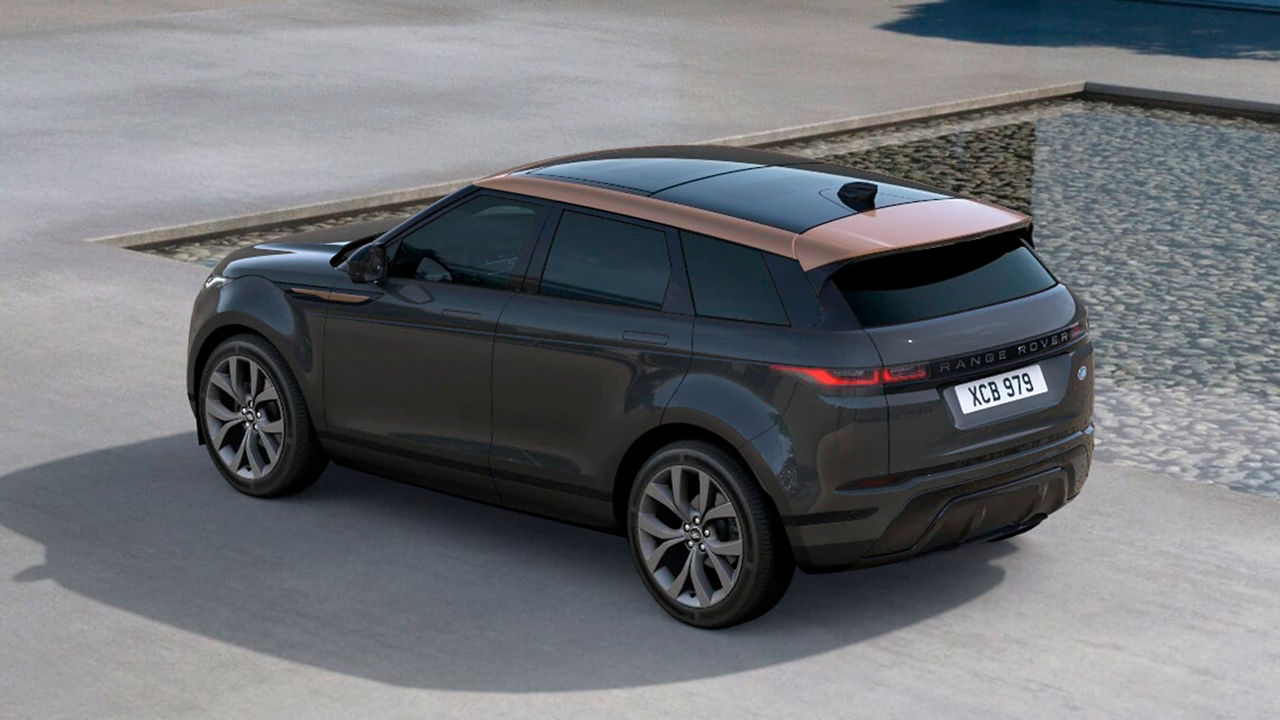 Parked Evoque gray back view