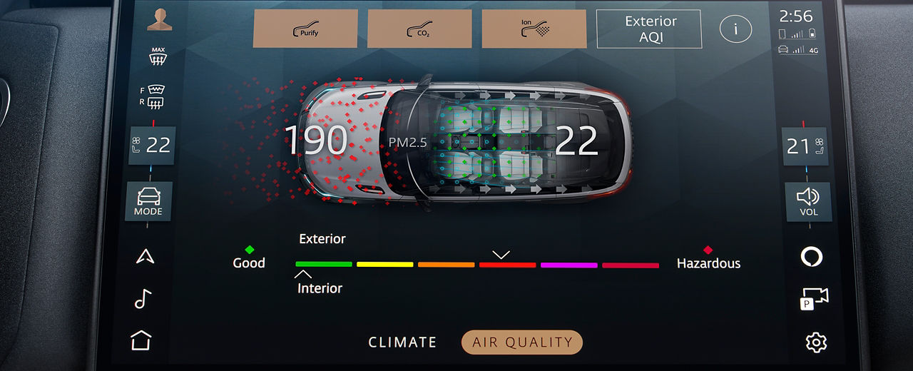 Range Rover Velar cabin air purification display