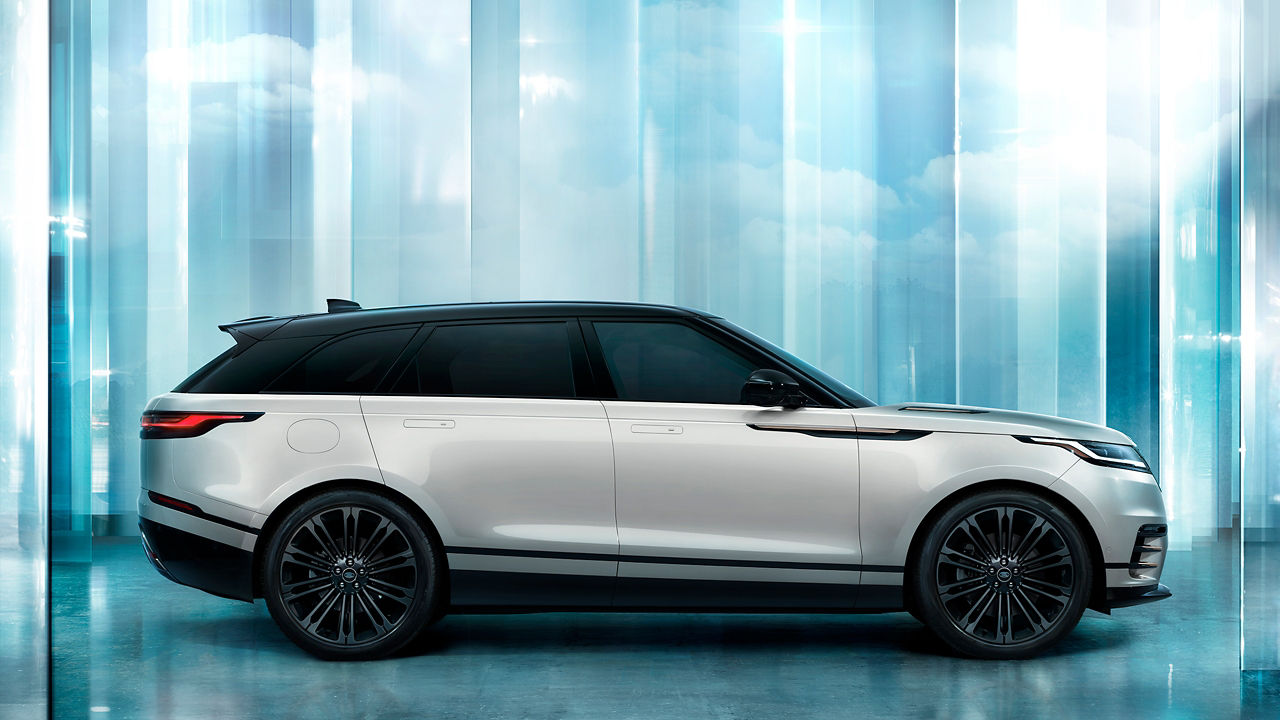Ranger Rover Velar parked side view studio shot