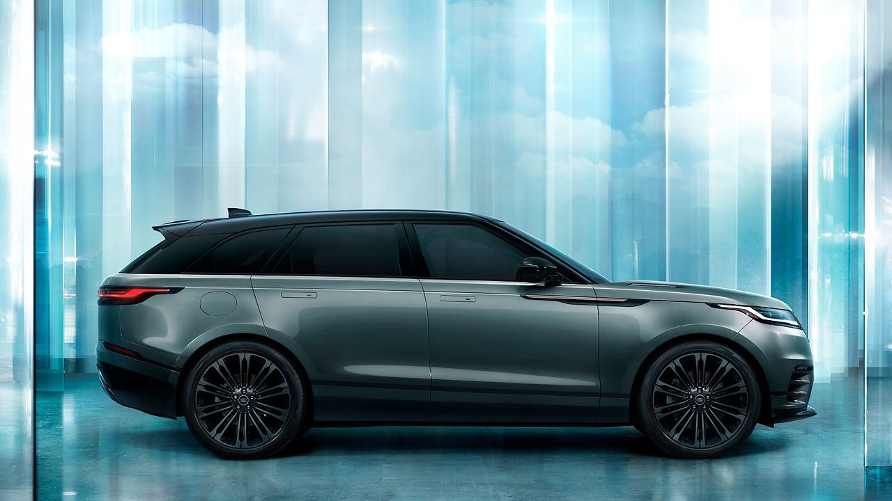 Ranger Rover Velar parked side view studio shot