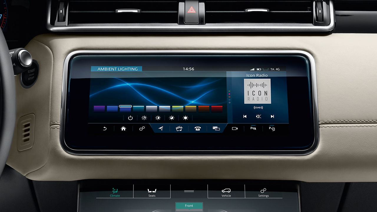 Range Rover Velar ambient lighting color option in touch display