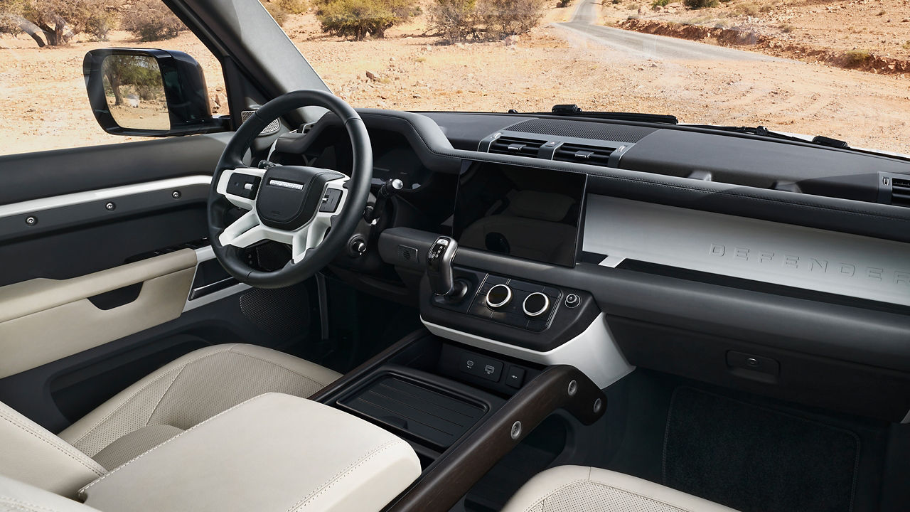 Interior cabin & dashboard view of Defender