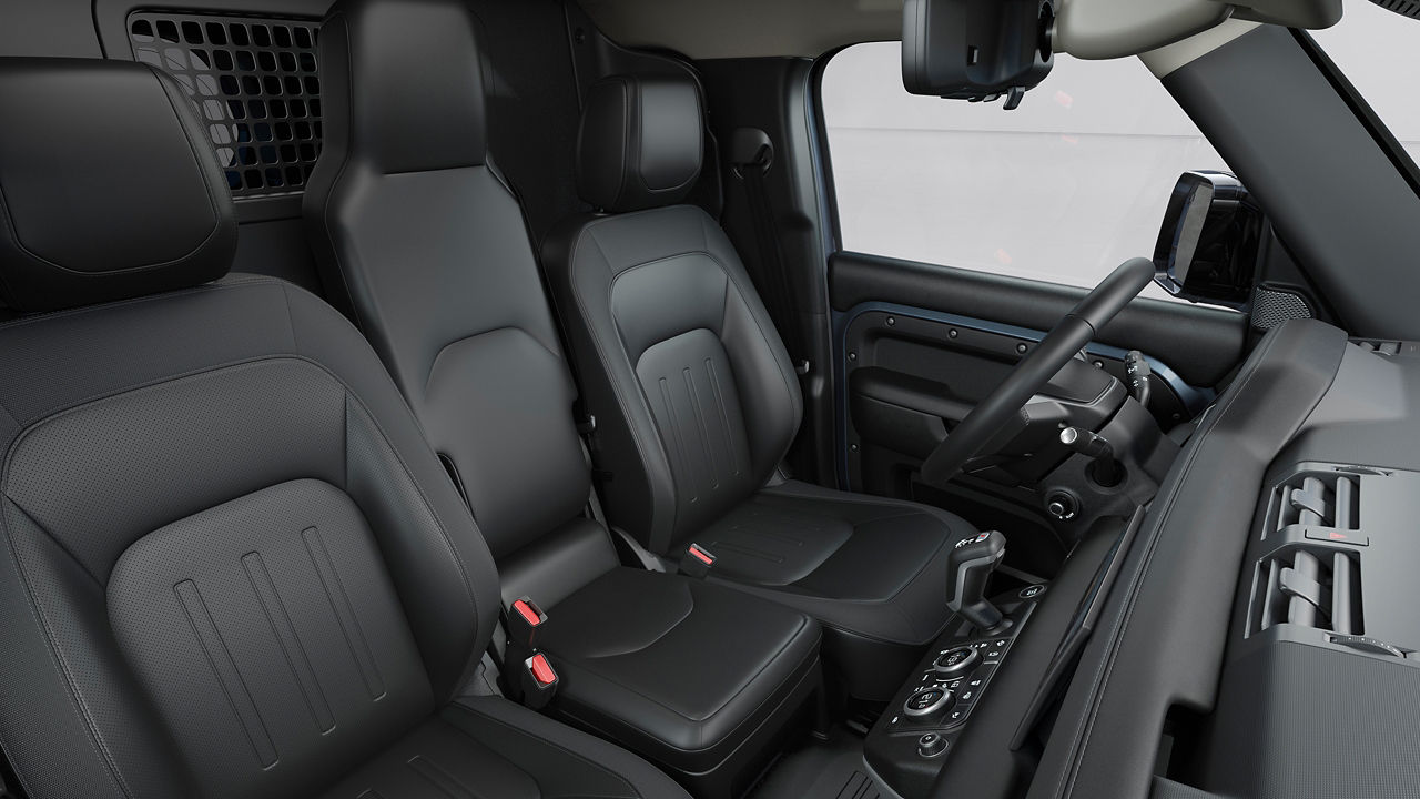 Side angle of interior seating cabin view of Defender