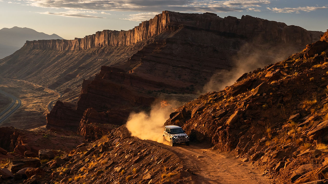 Defender driving on Mountain Hill