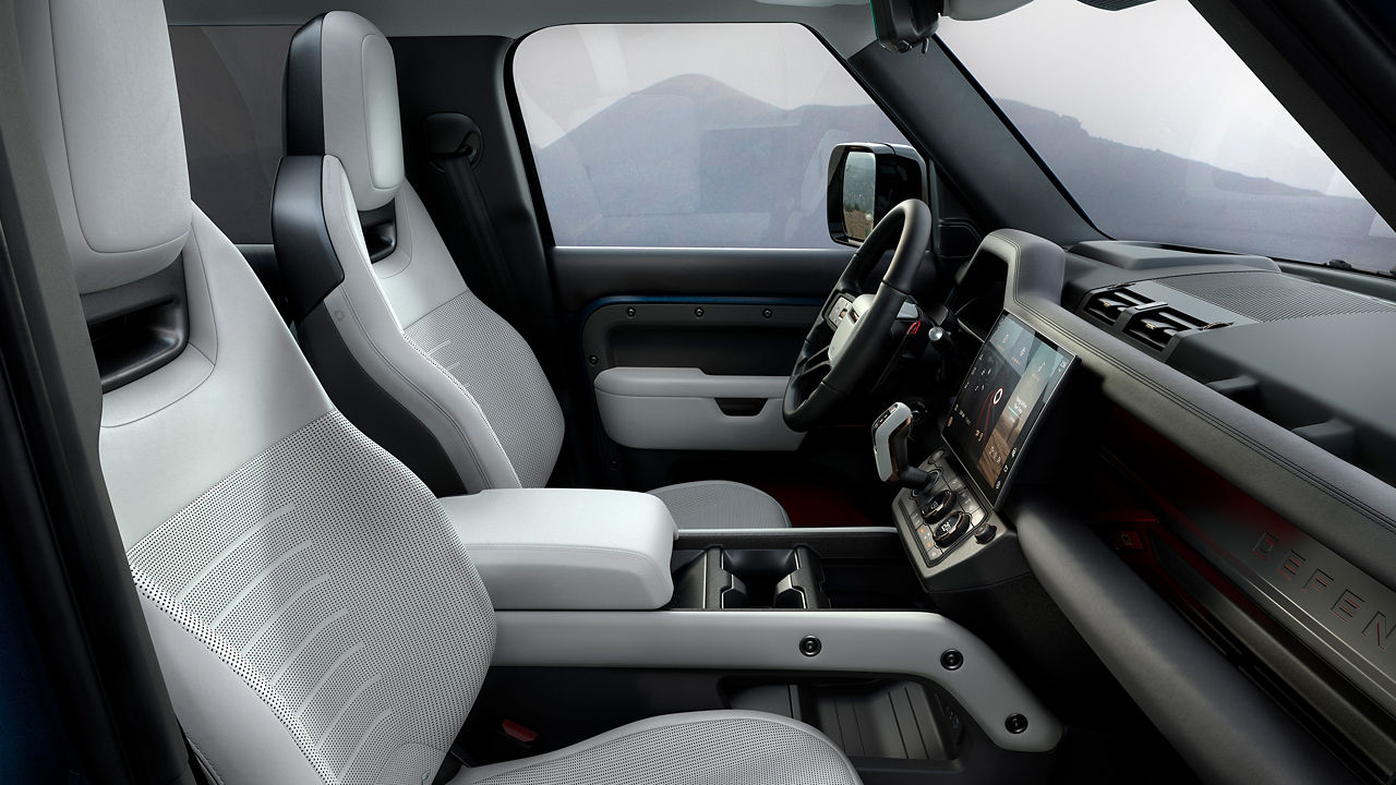 Defender interior side view of seat 