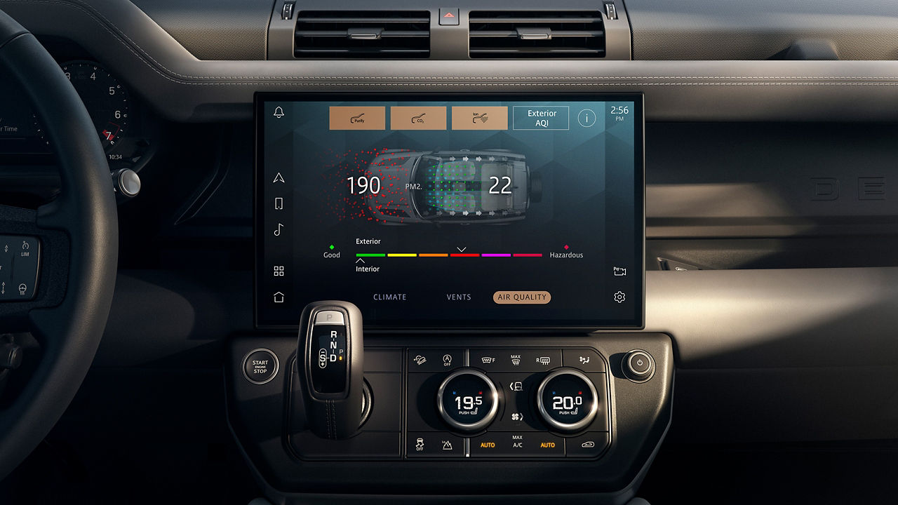 Defende interior dashboard and infotainment system