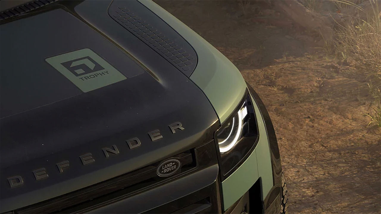 Closeup of  Defender logo on Bonnet