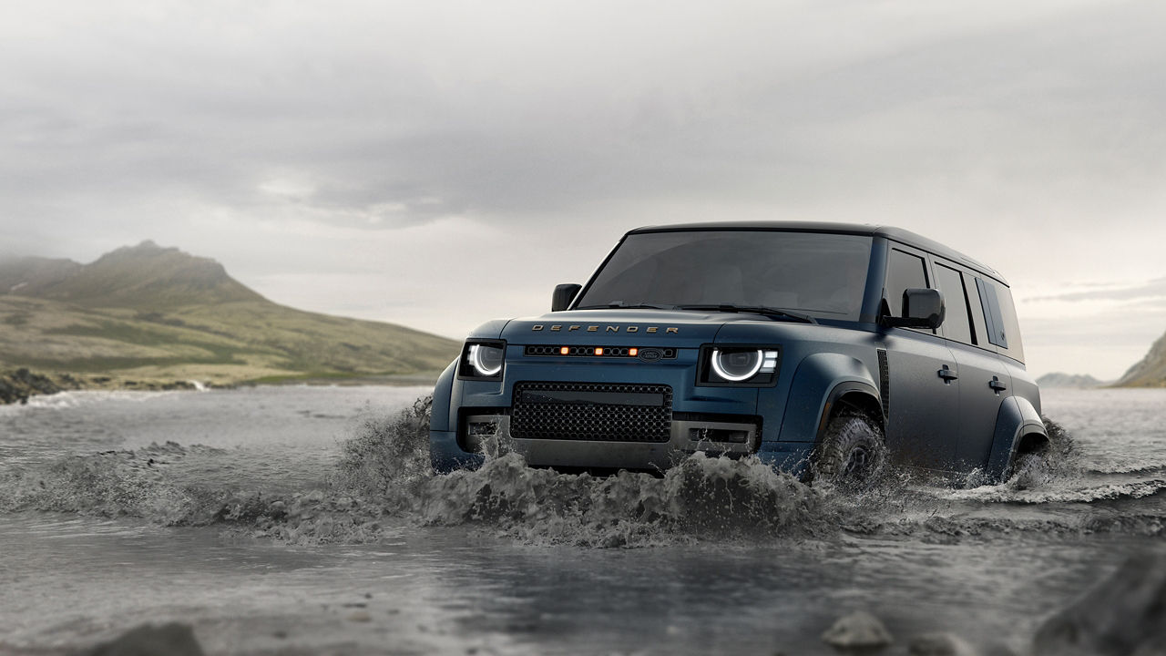Defender drive in the water
